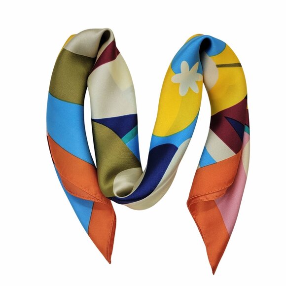 ✨Elegant Bandana Square Silky Scarf MULTICOLOR Vibrant Style Floral Geometric✨ - Picture 2 of 6